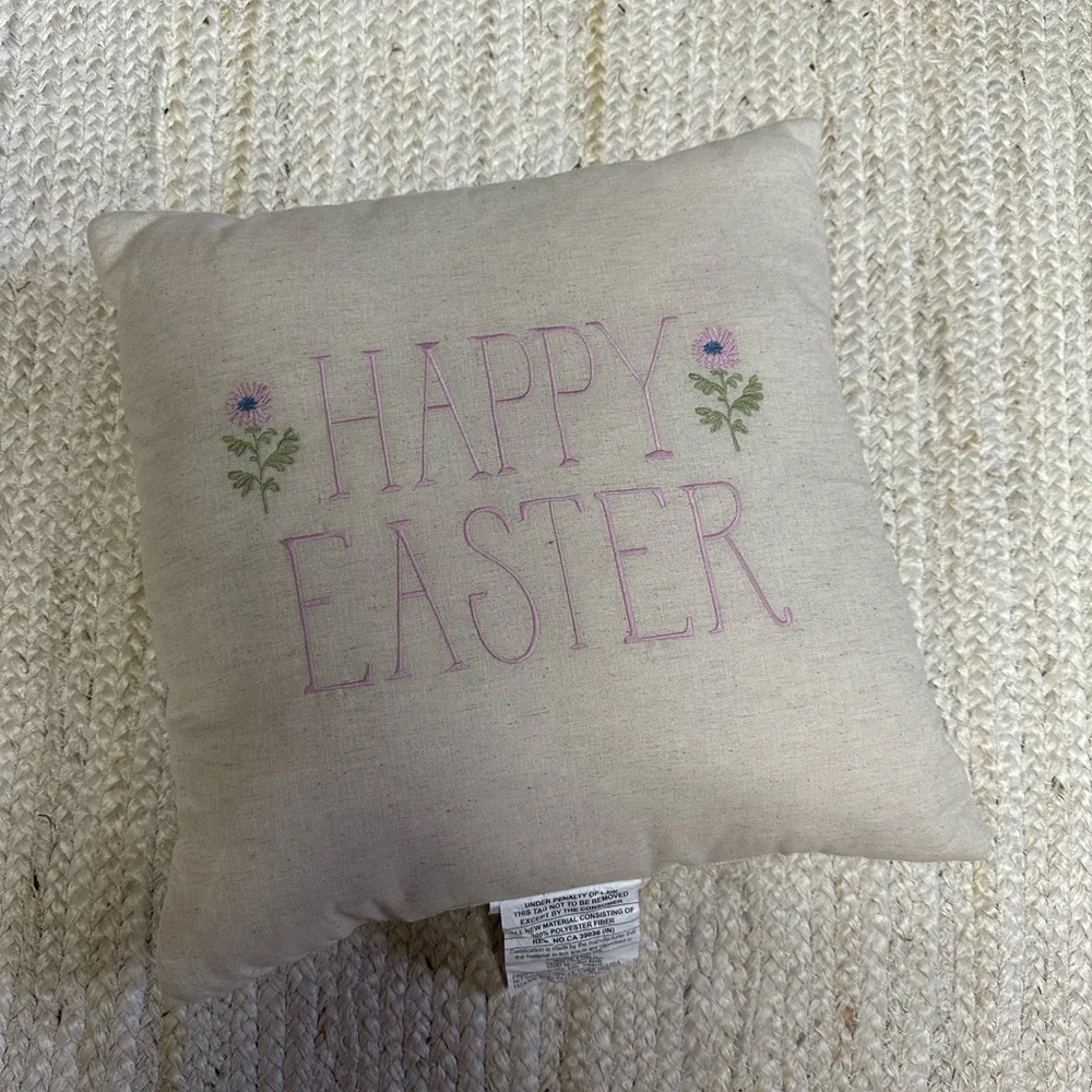 NEW Threshold Embroidered Happy Easter Square 18” Throw Pillow, Neutral/Rose